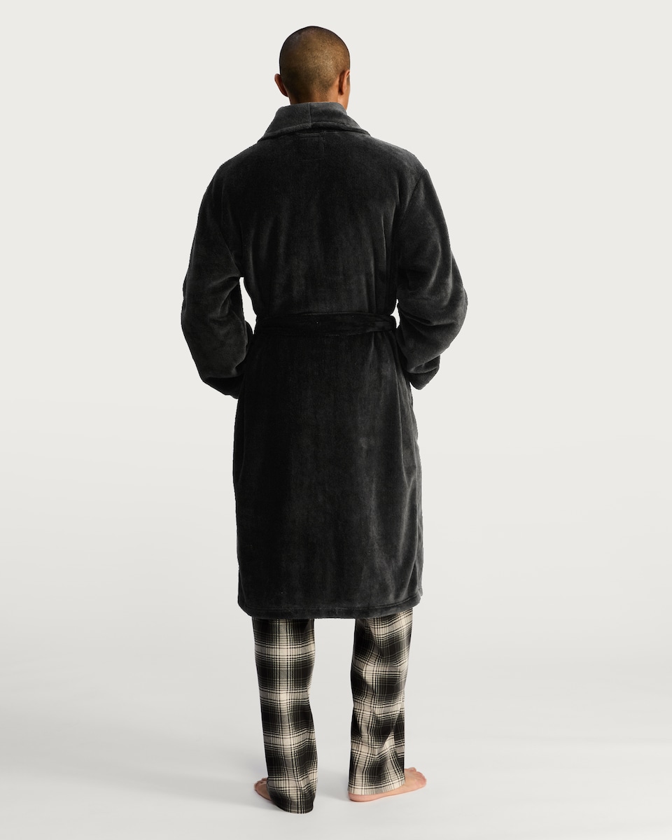 image 1 of F&F Fleece Shawl Collar Dressing Gown in Black