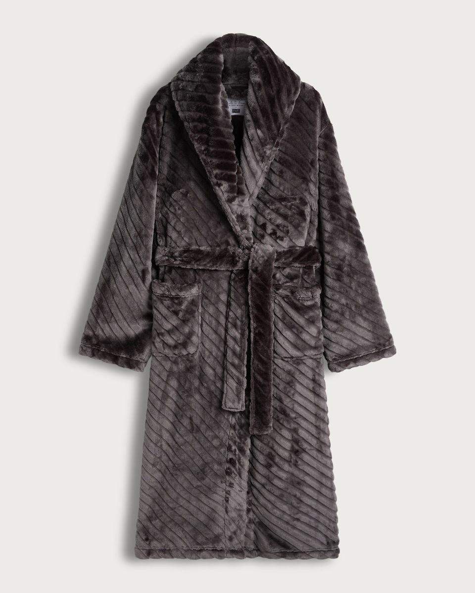 F&F Fleece Chevron Textured Dressing Gown in Grey