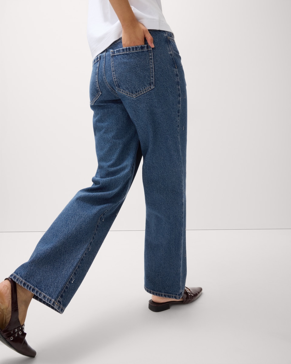image 1 of F&F Embellished Straight Leg Jeans in Navy
