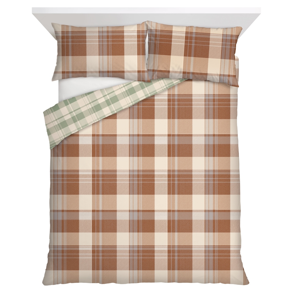 F&F Home Bedding Orange Check Brushed Duvet Set King