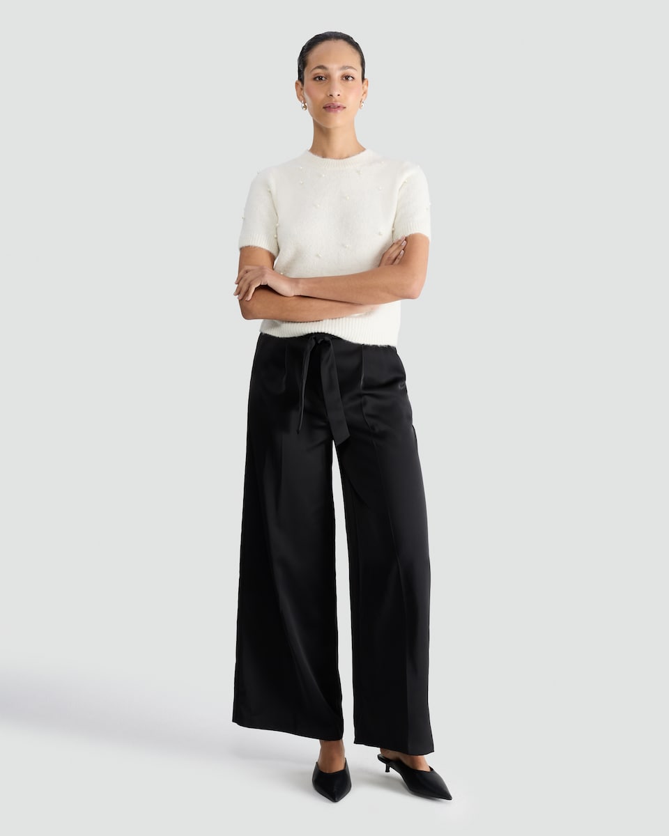 image 1 of F&F Textured Pearl Embellished Jumper with Wool in Cream