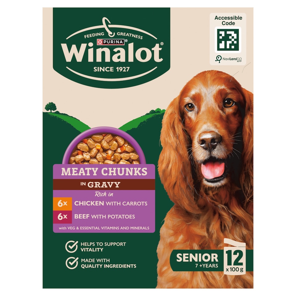 image 1 of WINALOT Meaty Chunks Senior Mixed in Gravy Wet Dog Food 12x100g