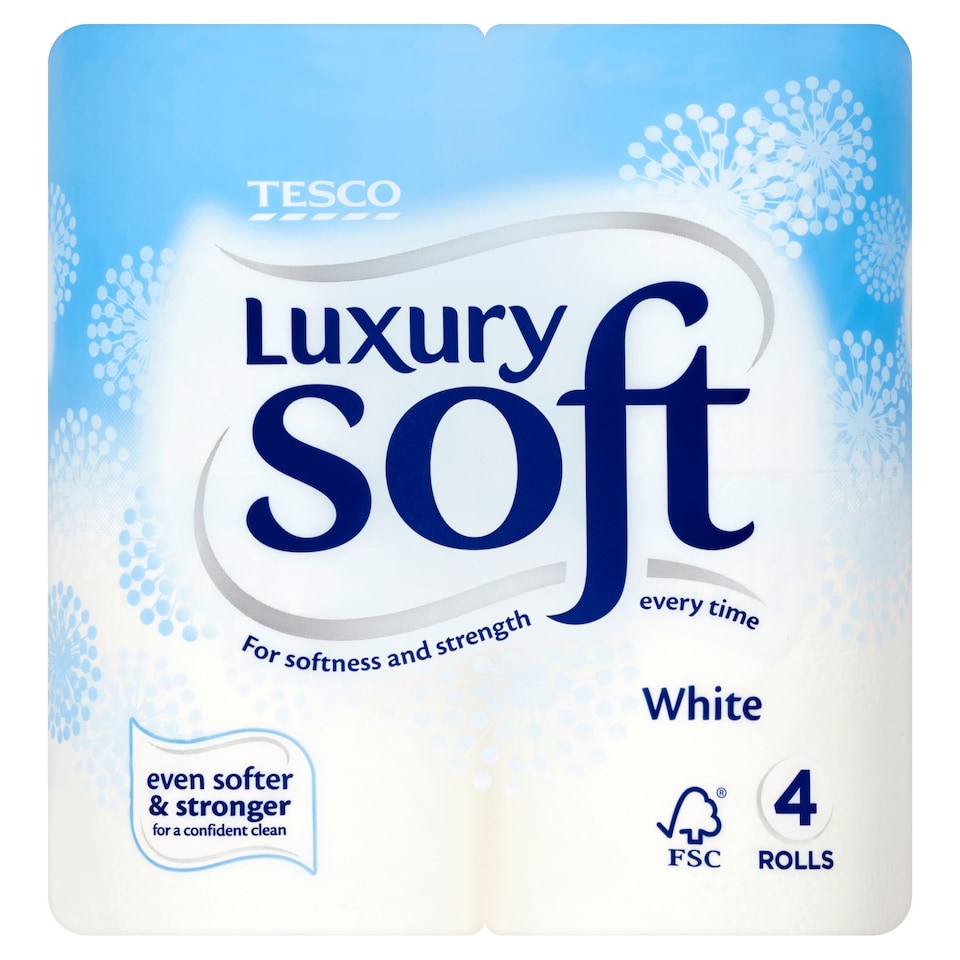 Tesco Luxury Soft White Toilet Tissue 4 Rolls