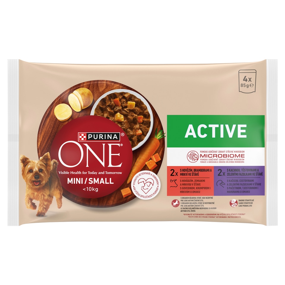 Purina ONE Mini Dog Active Pouches for Dogs Beef, Duck in Juice 4 x 85g