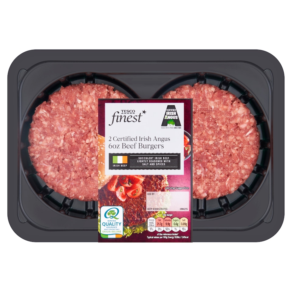 Tesco Finest 2 Irish Angus 6Oz Beef Burgers 340G