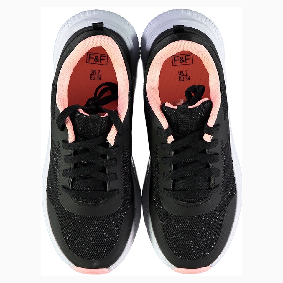 F&F School Girls Glitter Mesh Trainers in Black