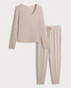 image 4 of The F&F Edit Henley Top and Drawstring Bottoms Pyjamas in Cream