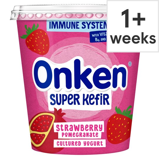Onken Super Kefir Strawberry & Pomegranate Yogurt 350G Tesco Groceries