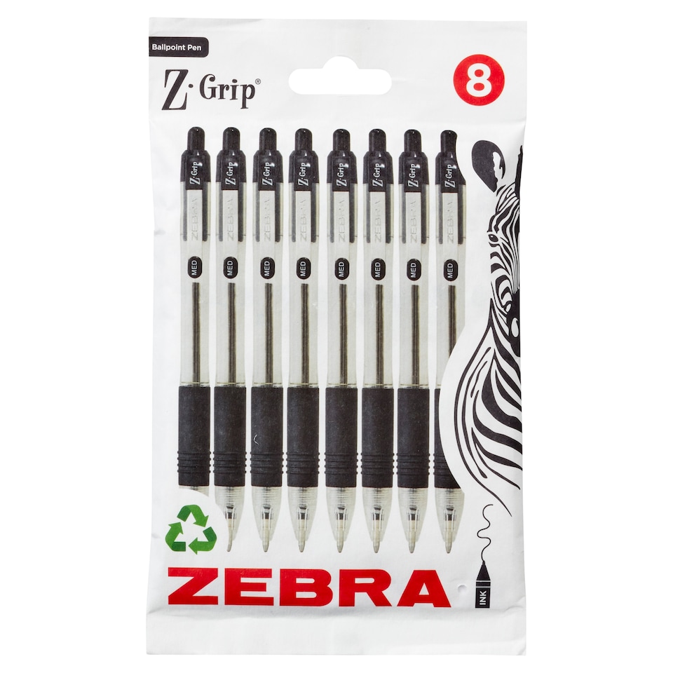Zebra Stationery Zgrip Retractable Ballpoint Pens Black 8 Pack