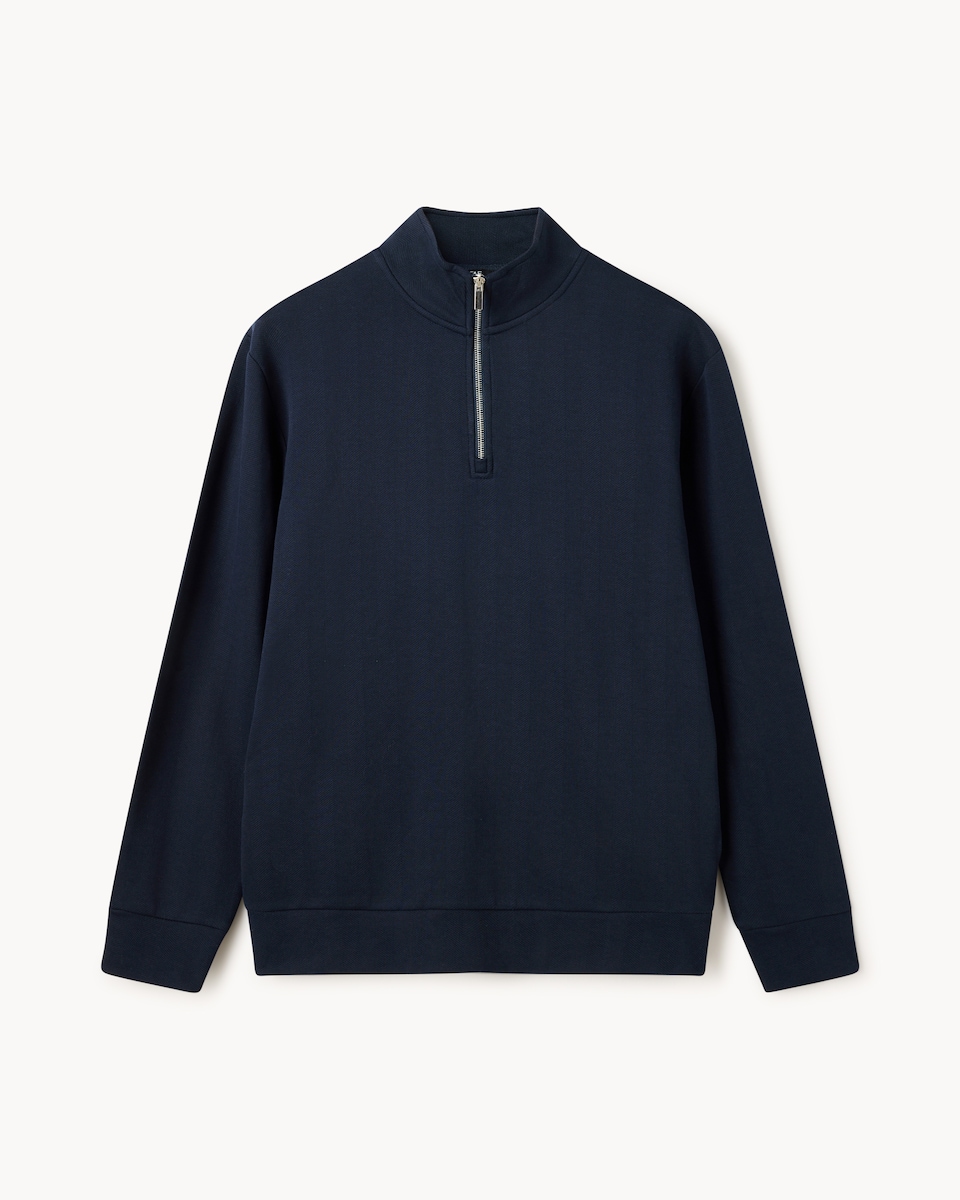 F&F Cotton Rich Herringbone Half Zip Sweatshirt in Navy