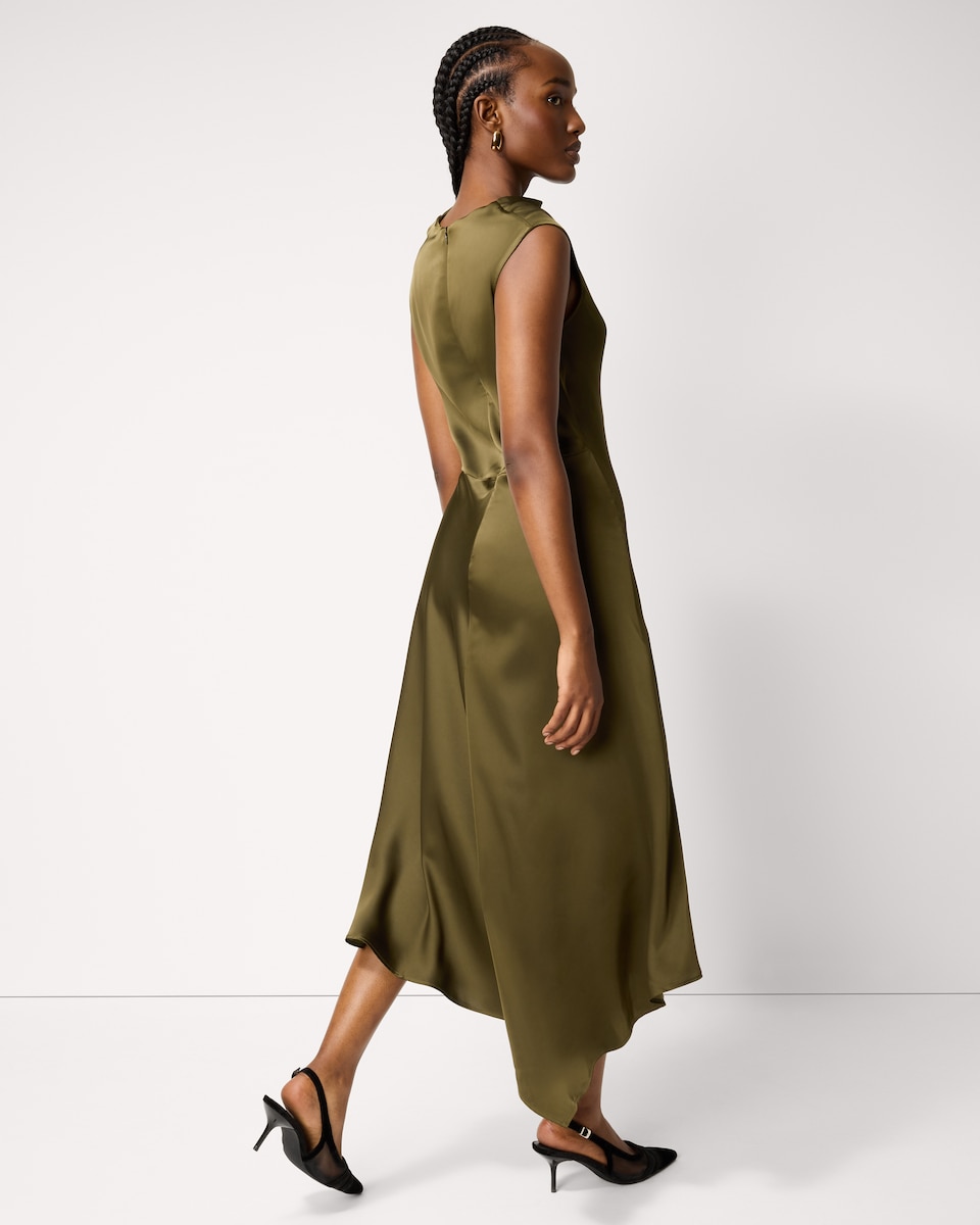 image 1 of F&F Satin Cowl Neck Midi Dress in Olive