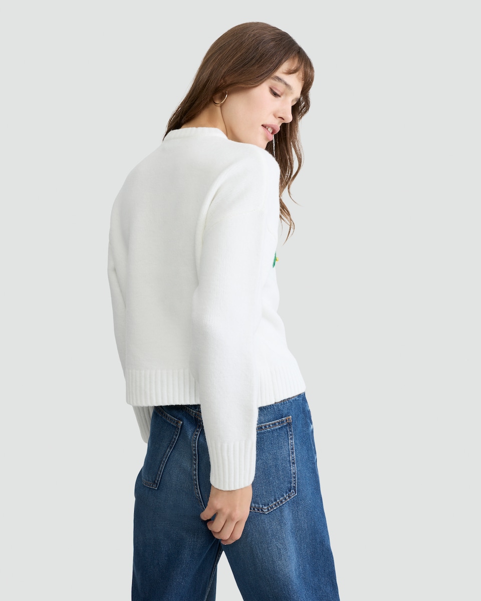 image 1 of F&F Knitted Sleigh Bells Ring Slogan Jumper in Cream