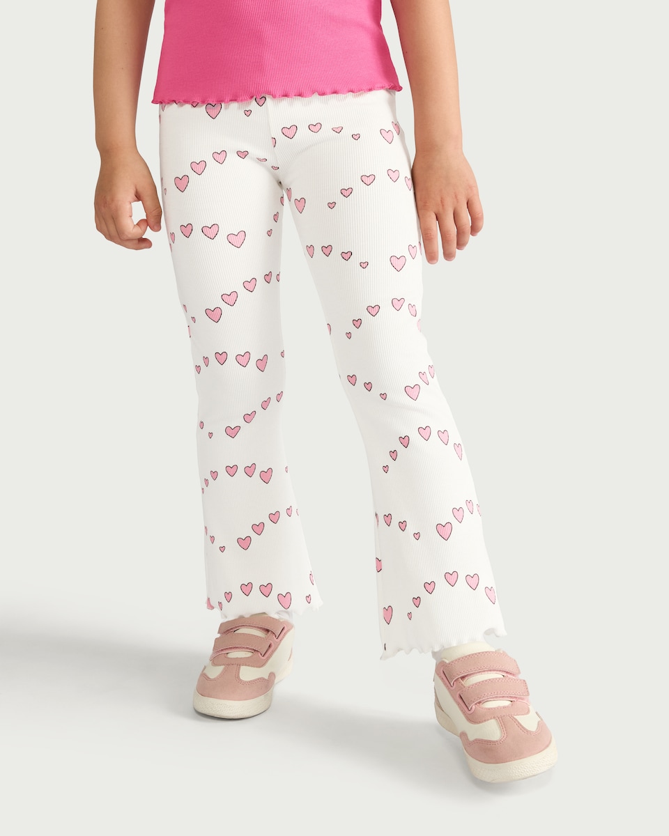 image 1 of F&F Girls 2-Pack Cotton Rich Heart Print Flared Leggings in Multi Pink