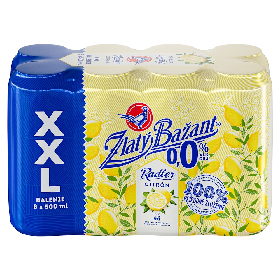 Zlatý Bažant Radler 0,0% Citrón plechovka 8pack 500 ml
