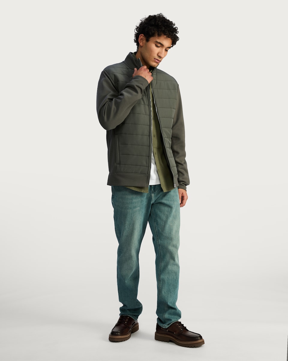 image 1 of F&F Quilted Front Zip Up Jacket in Khaki