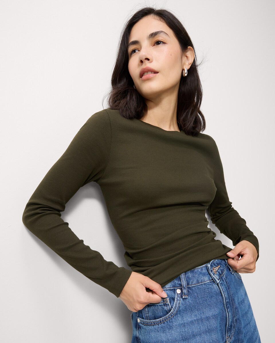 image 1 of F&F Cotton Rich Ribbed Top in Olive