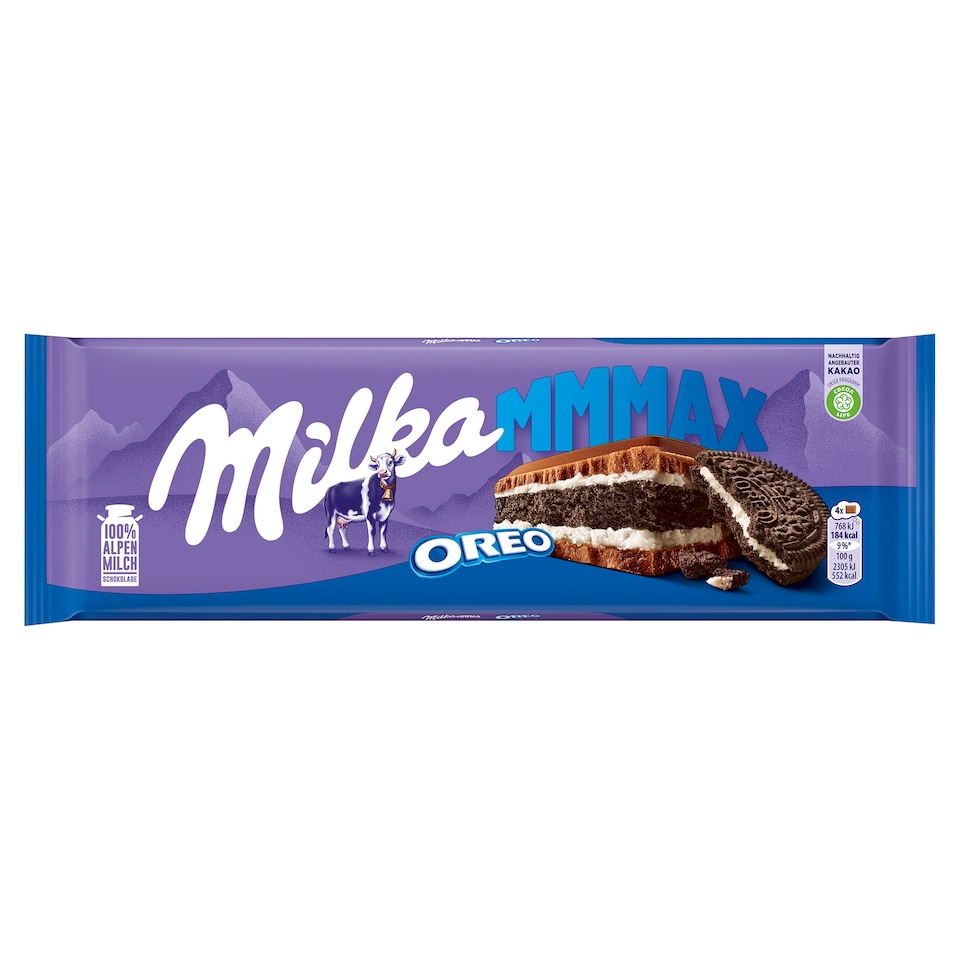 image 1 of Milka Mmmax Oreo Alpine Milk Chocolate with Vanilla-Flavored Milk Cream Filling and Biscuit 300 g