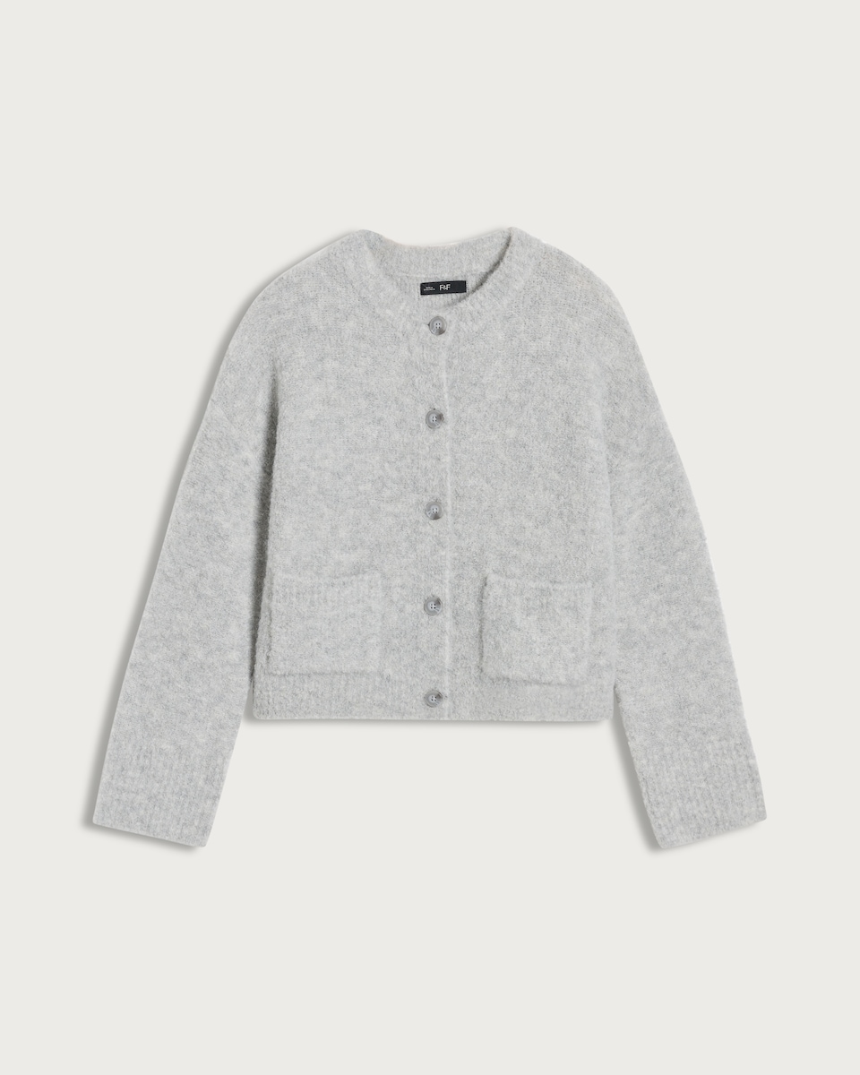 image 1 of F&F Boucle Textured Button Front Cardigan with Wool in Grey