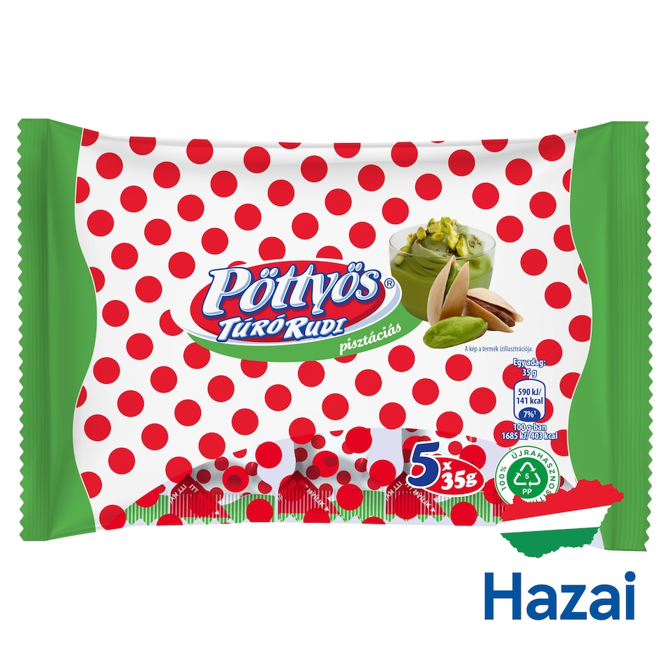 Pöttyös Túró Rudi pisztáciás túródesszert kakaós étbevonattal, pisztáciás töltelékkel 5 x 35 g