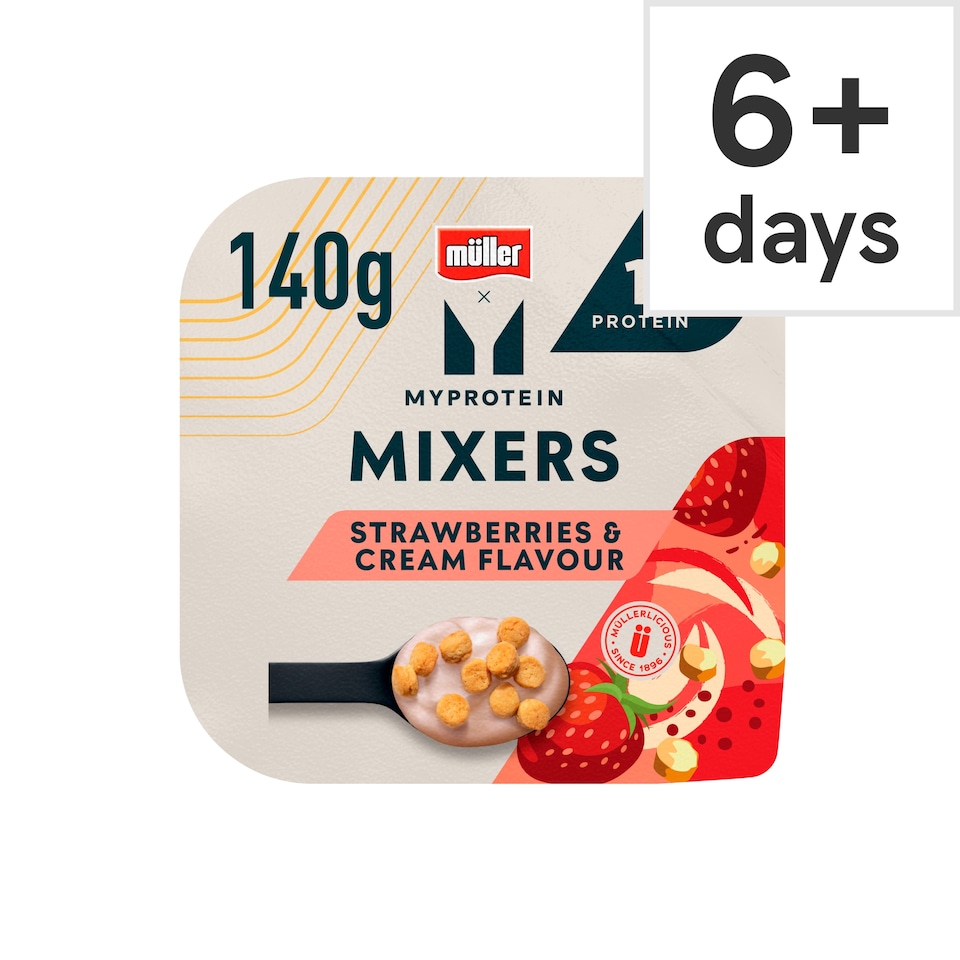 image 1 of Muller X MYProtein Mixers Strawberries & Cream Protein Yogurt with Mini Cookies 140g