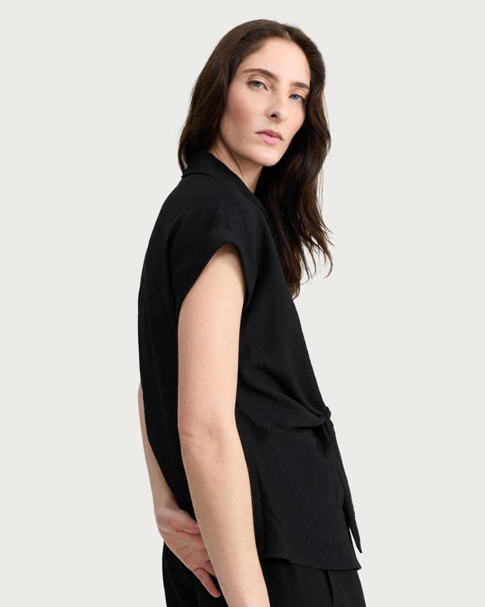 image 1 of F&F Knot Front Button Up Co-ord Blouse in Black