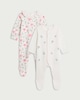 image 1 of F&F Baby 2-Pack Pure Cotton Floral Print Sleepsuits in White