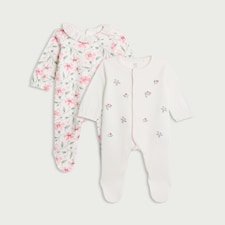 F&F Baby 2-Pack Pure Cotton Floral Print Sleepsuits in White