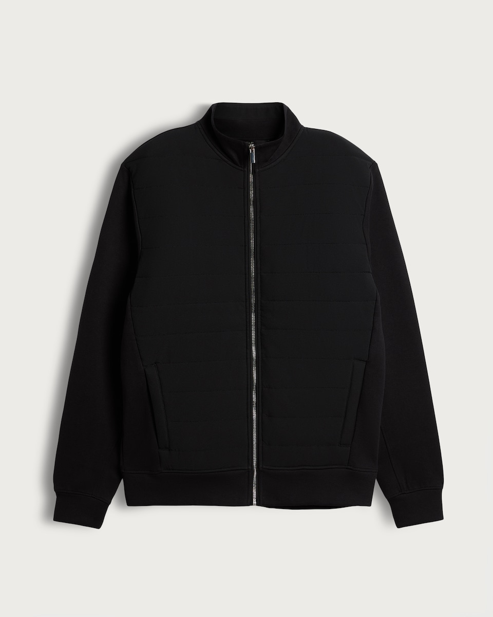 image 1 of F&F Quilted Front Zip Up Jacket in Black