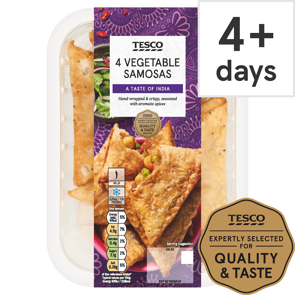 Tesco Vegetable Samosas 4 Pack 216g