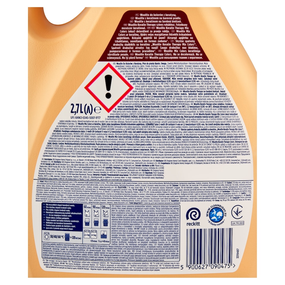 Obrázek 1 pro produkt Woolite Keratin Therapy tekutý prací přípravek na barevné prádlo 45 praní 2,7l