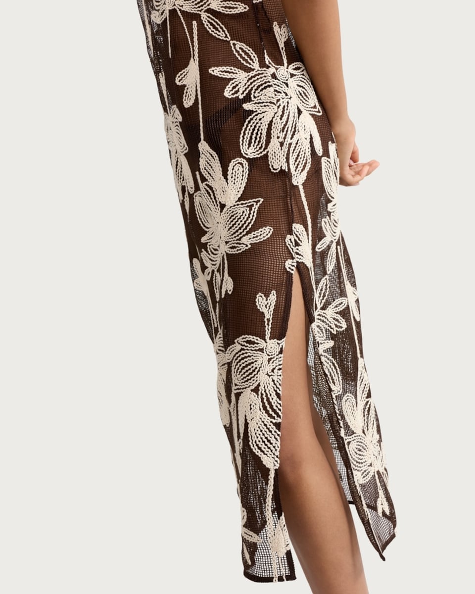 image 1 of F&F Floral Embroidered Sleeveless Beach Dress in Multi Brown
