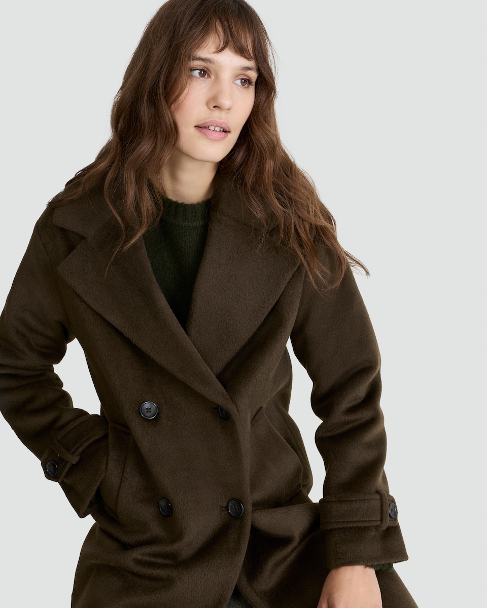 image 1 of F&F Double Breasted Long Coat with Wool in Khaki