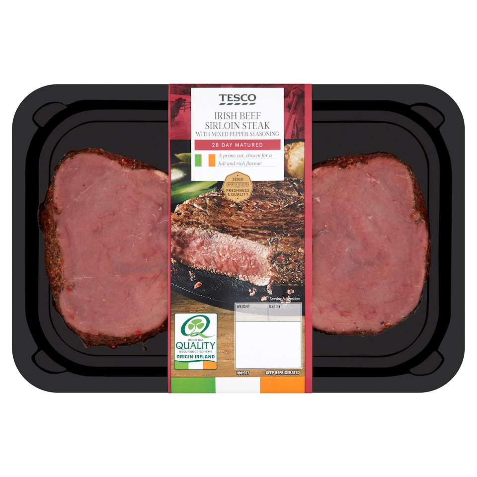 Tesco Irish Sirloin Steaks With Mixed Pepper Ssing 335G
