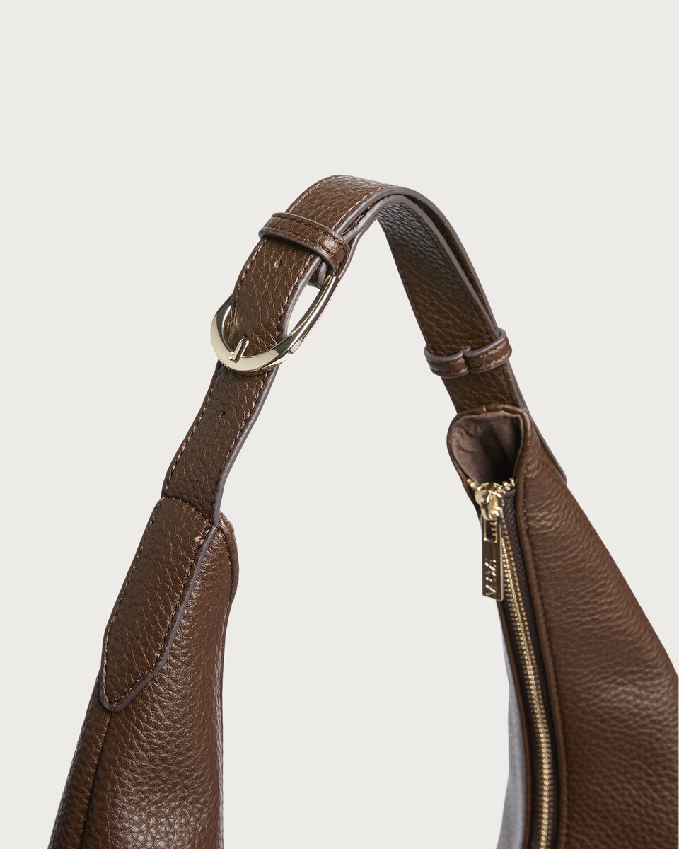 image 1 of SACHA Faux Leather Textured Shoulder Bag in Brown