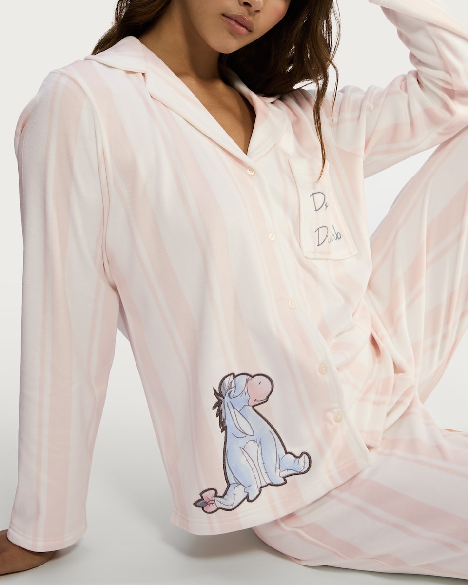 image 1 of Disney Winnie the Pooh Eeyore Do Not Disturb Pyjama Set in Multi Pink