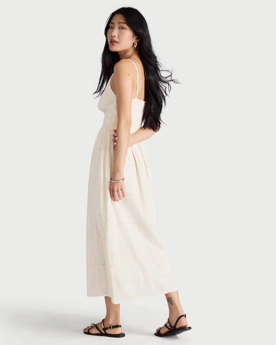 image 1 of The F&F Edit Pure Cotton Embroidered Patchwork Midi Dress in Cream
