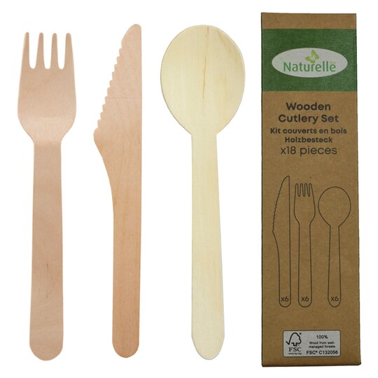Wooden Mixed Cutlery 18 Pack Tesco Groceries