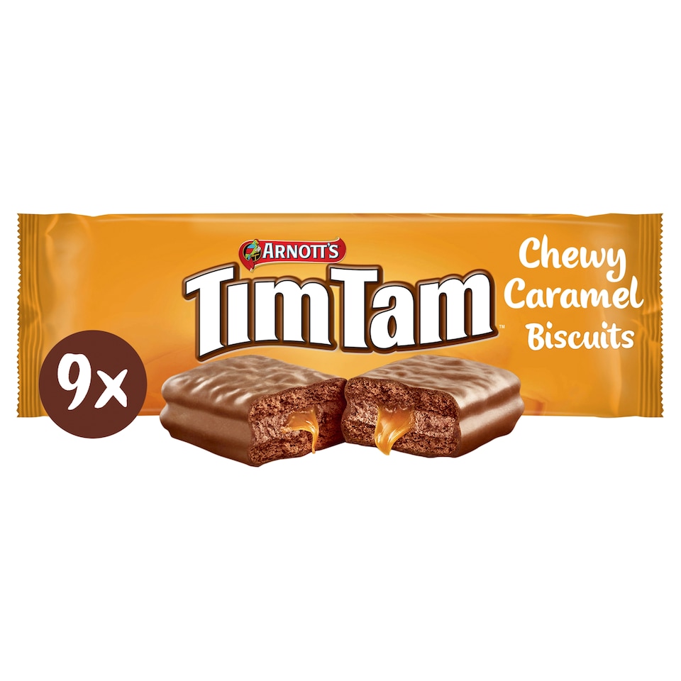 image 1 of Tim Tam Chewy Caramel Chocolatey Biscuit Bars 9 Pieces 175g