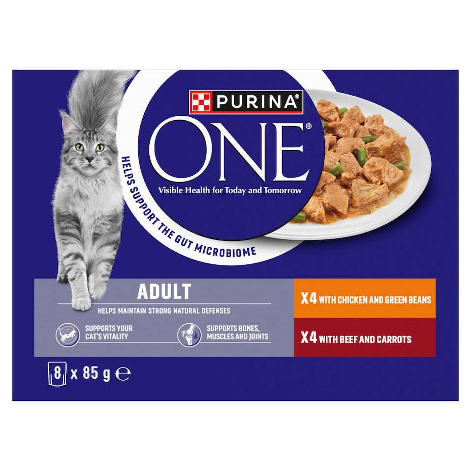 image 1 of PURINA ONE Mini Fillets Chicken and Beef Wet Cat Food 8x85g