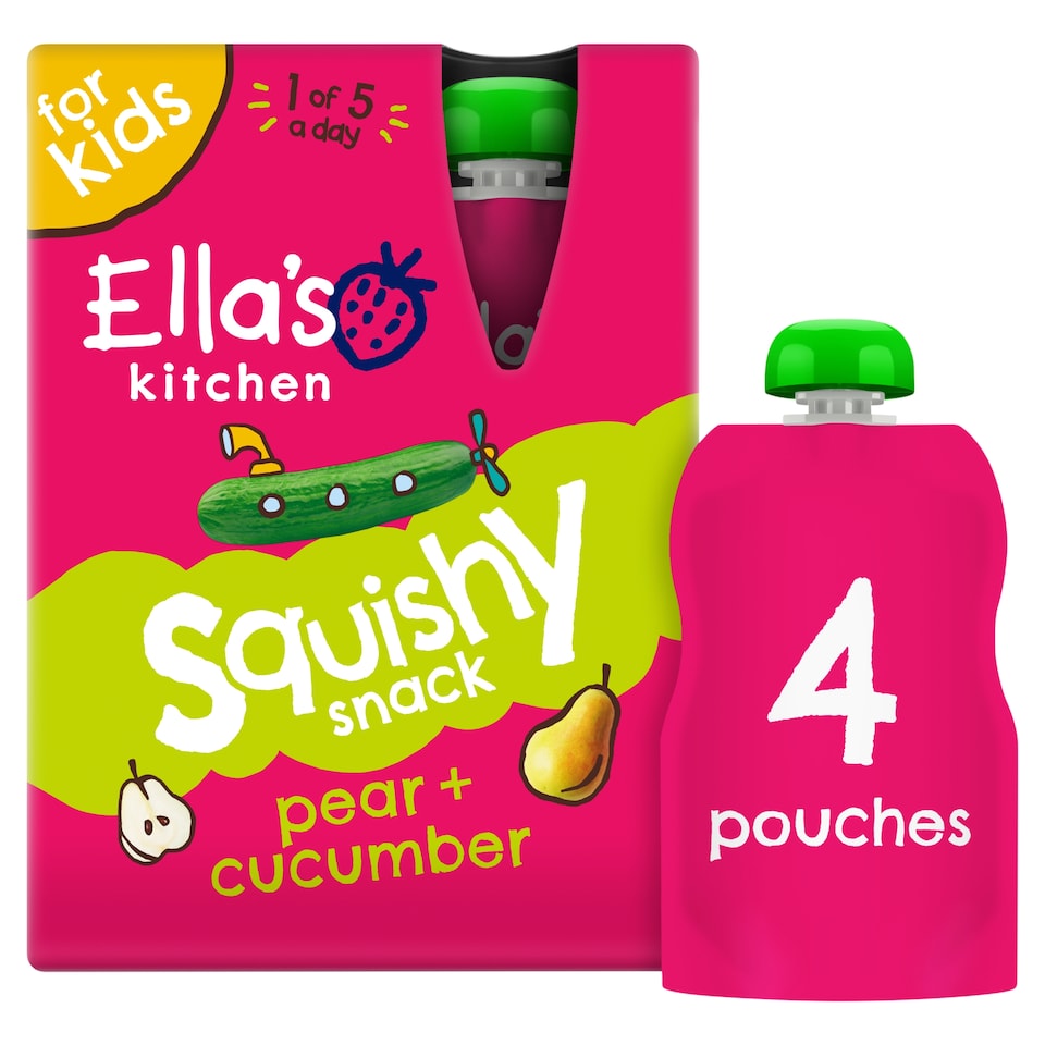 Ella's Kitchen Squishy Snack Pear + Cucumber 3+ Years 4 x 100g