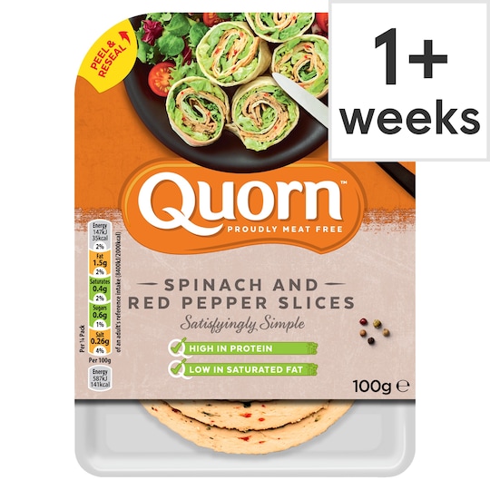 Quorn Spinach And Red Pepper Slices 100G Tesco Groceries