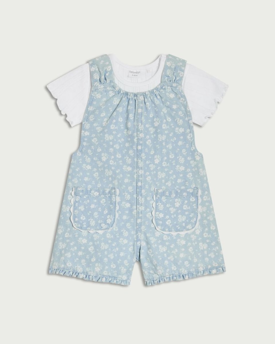 image 1 of F&F Baby 2-Piece Pure Cotton Floral Set in Blue