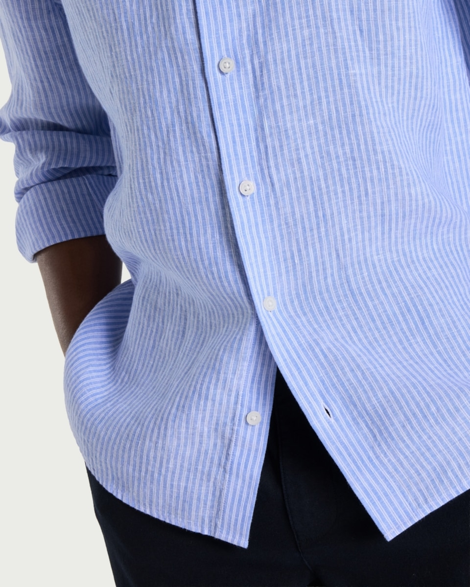 image 1 of F&F Pure Linen Button Up Shirt in Multi Blue