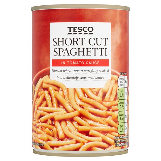 Tesco Short Cut Spaghetti In Tomato Sauce 410G Tesco Groceries