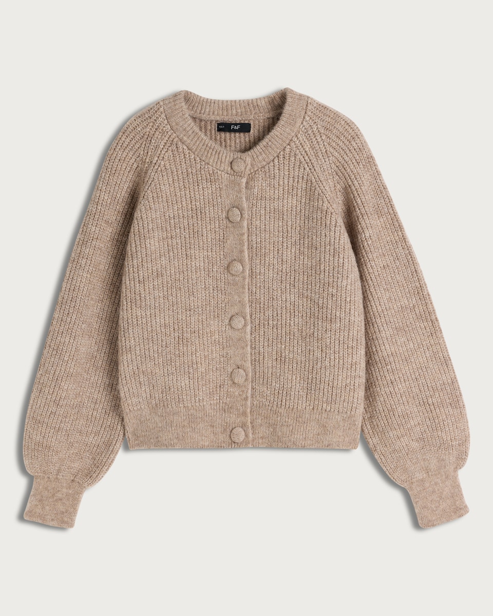 F&F Ribbed Button Up Cardigan in Neutral