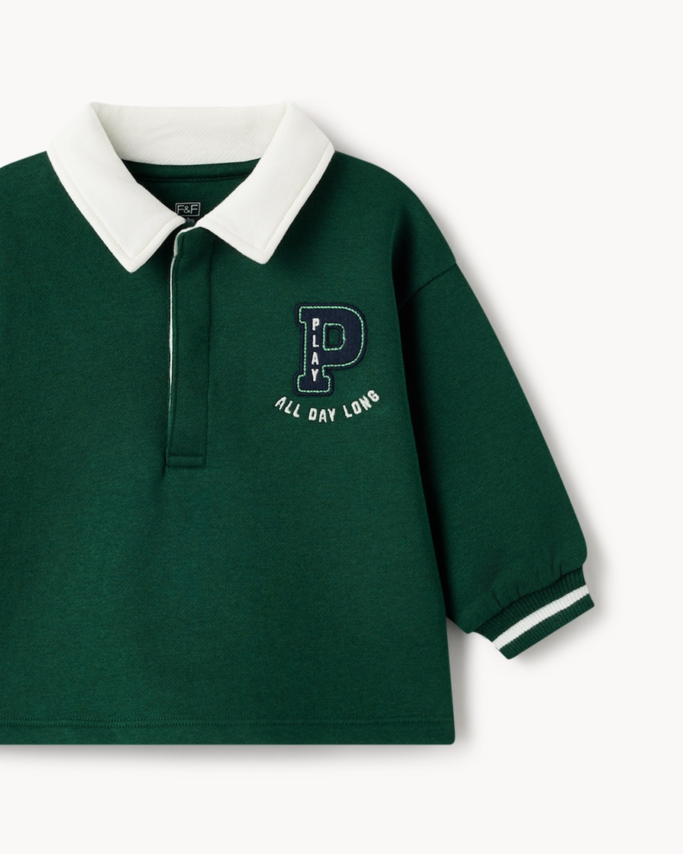 image 1 of F&F Baby 2-Piece Cotton Rich Rugby Sweatshirt and Joggers Set in Green