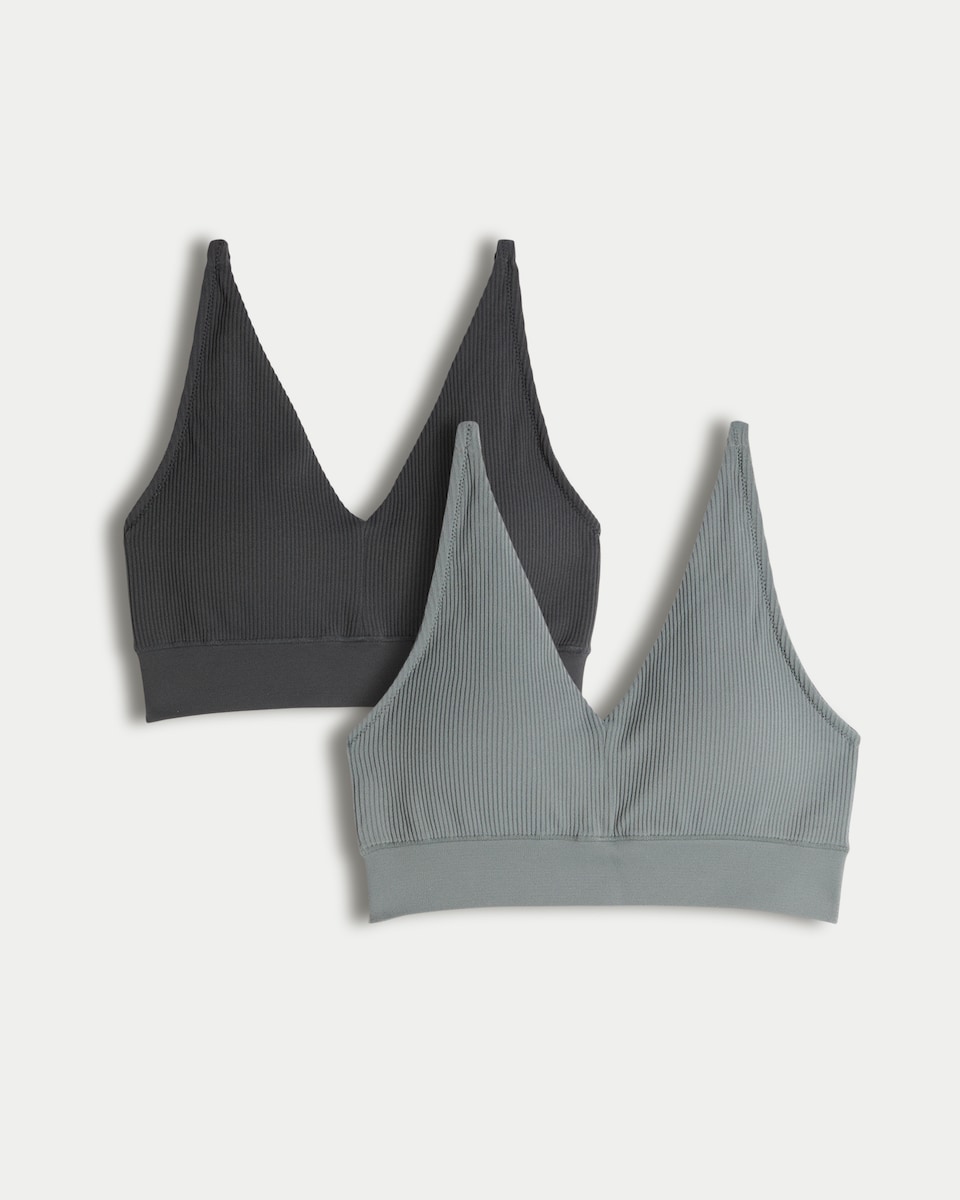 F&F 2-Pack Seamfree Ribbed Triangle Crop Tops in Green