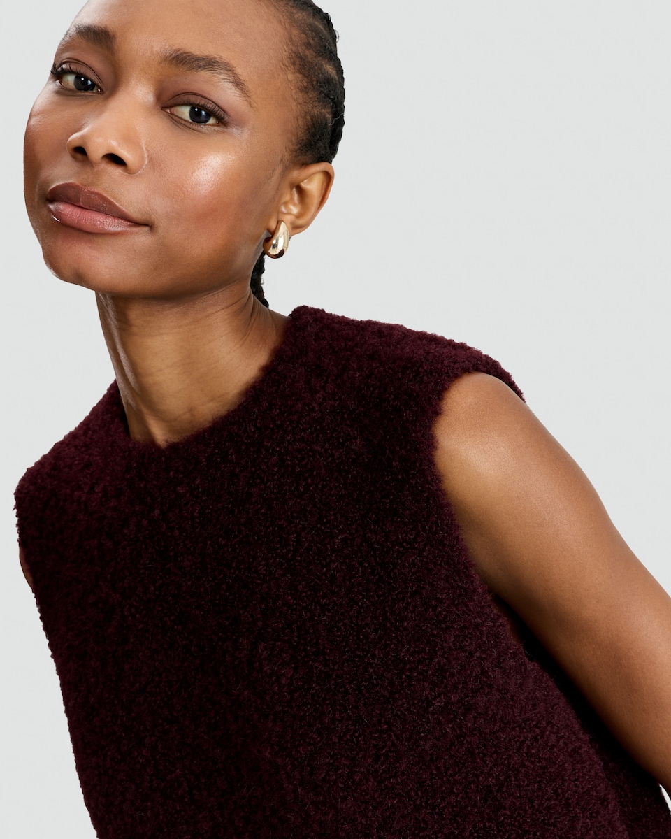 image 1 of F&F Textured Knitted Sleeveless Top with Wool in Burgundy