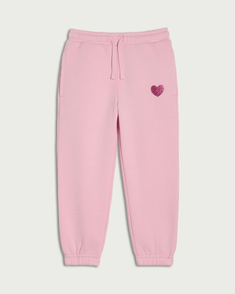image 1 of F&F Girls Cotton Rich Heart Print Joggers in Pink