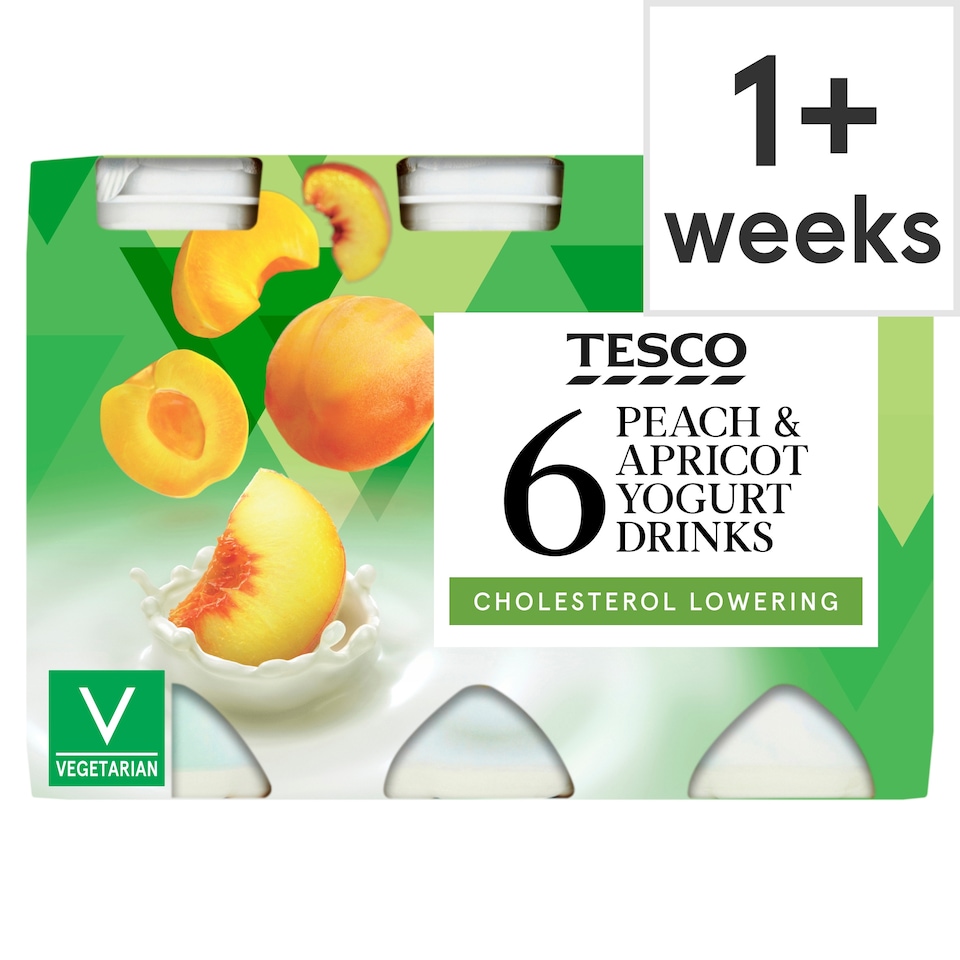 Tesco Cholesterol Lowering Peach & Apricot Yogurt Drinks 6 x 100g